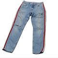 Zara Jeans | Blue Zara Distressed Jeans Z1975 Denim Sz 4 W/ Red & White Stipe On Side | Color: Blue | Size: 4