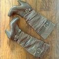 Jessica Simpson Shoes | Jessica Simpson 2" High Heel Mid Calf Capry Boots Buckles Sz 7 | Color: Brown/Gray | Size: 7