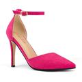 COLETER Women's 4Inch Pumps Pointed Toe Ankle Strap Stiletto Heels Party Wedding Dress Shoes, Hot Pink Suede, 7 UK