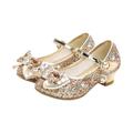 Glitter Princess Shoes Princess Kids Leather Shoes for Girls Flower Casual Glitter Children High Heel Girls Shoes Butterfly Knot Gold Silver (Color : Gold, Size : 38)