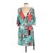 Jessica Simpson Casual Dress V Neck 3/4 sleeves: Teal Floral Dresses - Women's Size Medium