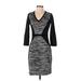 Calvin Klein Cocktail Dress - Sheath V Neck 3/4 sleeves: Black Print Dresses - Women's Size Small