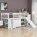 Twin Size Low Loft Bed With Attached Bookcases And Separate 3-tier Drawers,Convertible Ladder And Slide