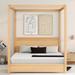 Modern Queen/Full Size Canopy Platform Bed with Headboard and Support Legs - Natural Finish, Sturdy Pine Wood Construction