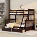 Twin over Full Bunk Bed with Ladders, 2 Storage Drawers and Classic Rail - Solid Wood Slat Support - Practical Kids' Furniture