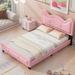 Full Size Upholstered Platform Bed with Cartoon Ears Shaped Headboard, Pink/White - Cute Design, Sturdy Construction