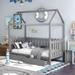 Twin Size House Platform Bed with Drawers, Canopy Bed with Fence-shaped Guardrail, Solid Wood Slats Support