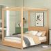 Natural Finish Queen/Full Size Canopy Platform Bed with Support Legs & Headboard - Made from Durable Pine Wood
