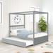 Full Size Pine Poster Bed for Bedroom with Trundle, Support with Wooden Boards