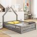 Full Size Whimsical House-Shaped Headboard Floor Bed with Fence - Grey/White/Brown Design, Safety Features (338)