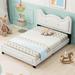 Cute White Full Size Pine Wood Upholstered Platform Bed with Cartoon Ears Design