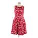 Talbots Casual Dress - A-Line Crew Neck Sleeveless: Red Floral Dresses - Women's Size 8 Petite
