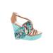 Just Fab Wedges: Slip-on Platform Feminine Teal Shoes - Women's Size 8 - Open Toe