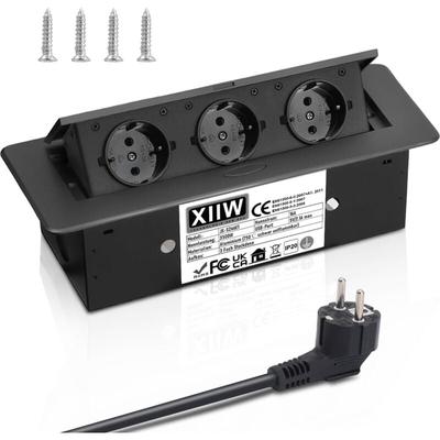 3500W Versenkbar Einbausteckdose 3-Fach, Aluminium Tischsteckdosenleiste Steckdose, Image
