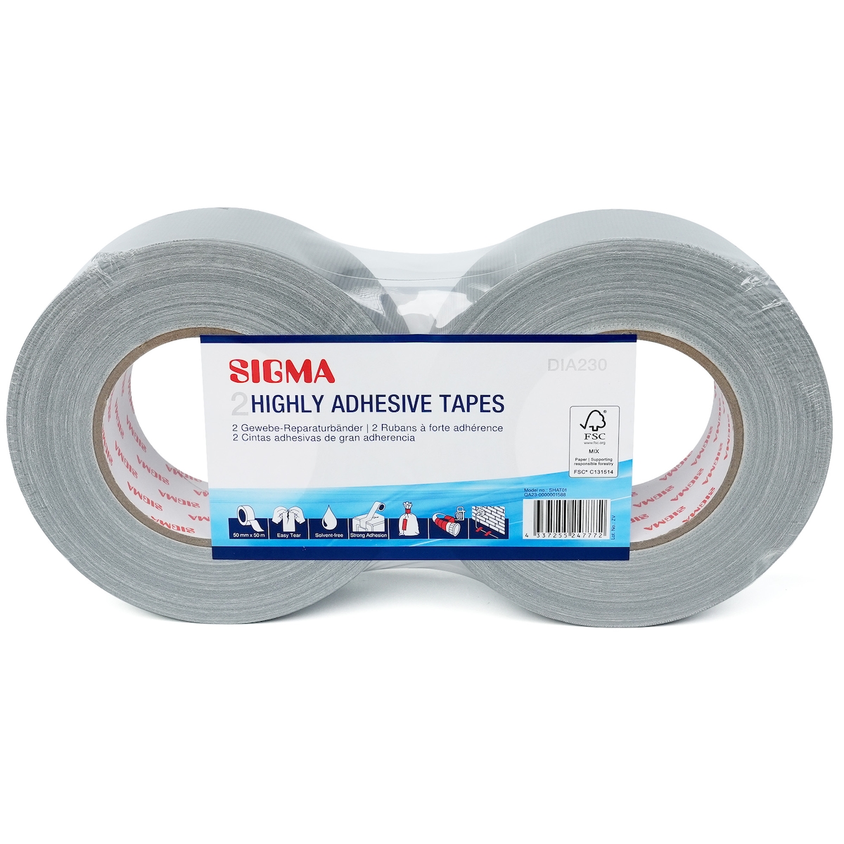 SIGMA Gewebeklebeband, 50 mm x 50 m, silber, 2 Stück Image