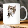 Tasse de chaton d'impression 3D trou dans une tasse murale, tasse de chat en céramique tasse de chat de nouveauté 3D tasses de chat amoureux de chat tasse de café tasse de club de chat tasse en céramique blanche cadeaux pour hommes femmes