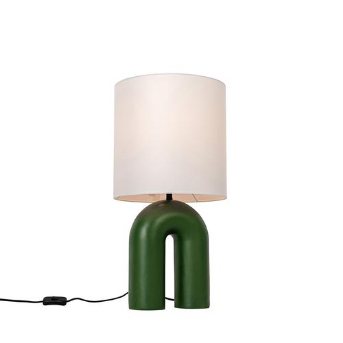 Designer-Tischlampe grün mit weißem Leinenschirm - Lotti