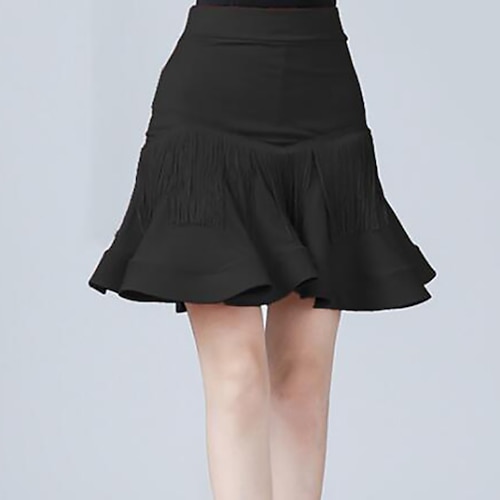 Latein-Tanz Röcke Plissee Quaste Pure Farbe Damen Leistung Ausbildung Hoch Spandex Image