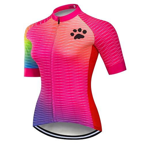 Damen Radtrikot Tiermotiv Regenbogen Farbverlauf Kurzarm Fahhrad Trikot Oberteil mit 3 Gesäßtaschen Mountainbike MTB Straßenradsport Schnelltrocknend Weich Reflektierende Streifen Rückentasche Sport Image