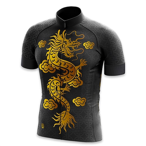Herren Radtrikot Drache Lustig Kurzarm Fahhrad Trikot Oberteil mit 3 Gesäßtaschen Mountainbike MTB Straßenradsport Schnelltrocknend Reflektierende Streifen Rückentasche Feuchtigkeitsableitend Sport Image