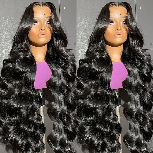 Remy Echthaar 13x4 Lace Front Perücke freier Teil brasilianisches Haar Körperwelle schwarze Perücke 150 % 180 % Dichte mit vorgezupftem Babyhaar für Perücken für schwarze Frauen lange Image