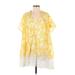 Free People Casual Dress - Mini V Neck Short sleeves: Yellow Floral Dresses - Women's Size Small