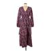 Shein Casual Dress - Midi V Neck 3/4 sleeves: Purple Print Dresses - Women's Size Large