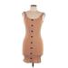 Active USA Casual Dress - Sweater Dress Scoop Neck Sleeveless: Tan Solid Dresses - Women's Size Large