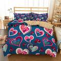 3 Pieces Rose Flower Comforter Cover Set for Valentine s Day Gift Heart of Love Bedding Bed Set 1 Duvet Cover+1/2 Pillowcases