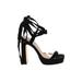 Truffle Heels: Strappy Platform Cocktail Party Black Print Shoes - Women's Size 37 - Open Toe