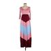 J Mode USA Casual Dress - Maxi: Burgundy Color Block Dresses - Women's Size Small
