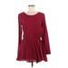 Honey Punch Casual Dress - Mini Scoop Neck Long sleeves: Burgundy Solid Dresses - Women's Size Small