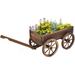 HAPPYGRILL Wood Wagon Flower Planter Pot Stand with Wheels for Garden Patio Backyard