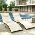 UDPATIO Lounge Chairs for Outside 3 Pieces Patio Chaise Lounge w Sponge Cushion Outdoor Wicker Lounge Chairs Set of 2 Adjustable Pool Lounge Chairs Folding Table for Porch Deck Beige