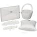 Victoria Lynn Rhinestone Heart Wedding Accessories Set White (5Pc) â€“ Includes Guest Book With Pen Wedding Ring Pillow Flower Girl Basket Two Garters â€“ All Pieces Have Heart Accents