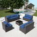 Popular Outdoor Patio Furniture Set 12 Pieces Outdoor Furniture All Weather Patio Sectional Sofa PE Wicker Modular Conversation Sets with Coffee Table 10 Chairs & Seat Clips(Dark Blu