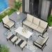 5/7/9-Seat Patio Conversation Set Outdoor Sofa Set with Single Sofa Chairs 3-Seater Sofa Ottoman and Coffee Table 6-Piece - Set 3-Rocking Chairs