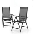 Perfect Outdoor Dining Set for 6 Aluminum Height Adjustable Folding Chair and Heavy-Duty Black Slat Metal Table Patio Furniture Dining Table Set Black