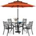 fashionable & William Patio Dining Set for 6 with 13ft Double-Sided Patio Umbrella 8 Piece Metal Outdoor Table Furniture Set - 6 Outdoor Chairs 1 Rectangle Dining Table and 1 Large