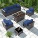 Popular Outdoor Patio Furniture Set 12 Pieces Outdoor Furniture All Weather Patio Sectional Sofa PE Wicker Modular Conversation Sets with Coffee Table 10 Chairs & Seat Clips(Dark Blu