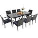 Perfect & William 9 Pieces Patio Dining Set for 8 Outdoor Dining Furniture with 1 X-large E-coating Square Metal Table and 8 Rattan Chairs with Cushions Outdoor Table & Chairs f