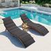 Kadyn Outdoor Patio Wood Portable Extended Chaise Lounge Set with Foldable Tea Table for Balcony Poolside Garden Brown Finish+Dark Gray Cushion