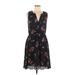 Rebecca Taylor Casual Dress - Mini V Neck Sleeveless: Black Print Dresses - Women's Size 6