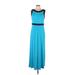 Lands' End Casual Dress - A-Line Scoop Neck Sleeveless: Blue Color Block Dresses - Women's Size Medium