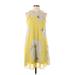 Calvin Klein Casual Dress - Mini Crew Neck Sleeveless: Yellow Floral Dresses - Women's Size 2