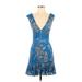 Alexis Casual Dress - Mini V-Neck Sleeveless: Blue Dresses - Women's Size X-Small