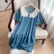 Robe plissée en denim à manches courtes pour femmes grande taille buste d'été bleu 6XL 7XL