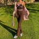 Jean slim marron taille haute pour femme pantalon en Denim poches Streetwear Vintage automne 90
