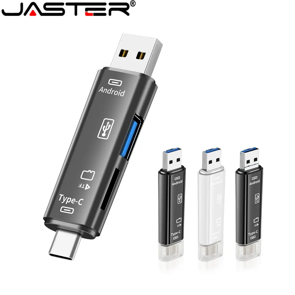 JASTER type-c/Standard USB 3.0/Micro USB/TF carte Mini lecteur de carte nouveau lecteur de carte multifonction 5 en 1 blanc extensible pour côté PC