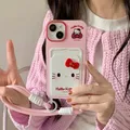 Hello Kitty Cartoon Card Pocket with Lanyard Phone Case Anti-Chute Back Cover Mignon iPhone 15